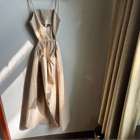 J. Crew Collection bow-front cutout midi dress in stretch taffeta Khaki Tan - Picture 10 of 14